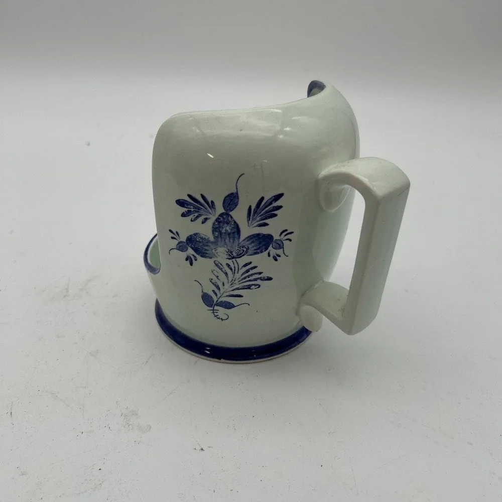 Delft Holland Ceramic Candle Holder Hand Painted Blue & White Floral 5.5 MCM Vtg